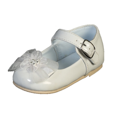Lito Little Girl White Joyce Flower Bow Strap Dress Shoes 4-6 Toddler - SophiasStyle.com